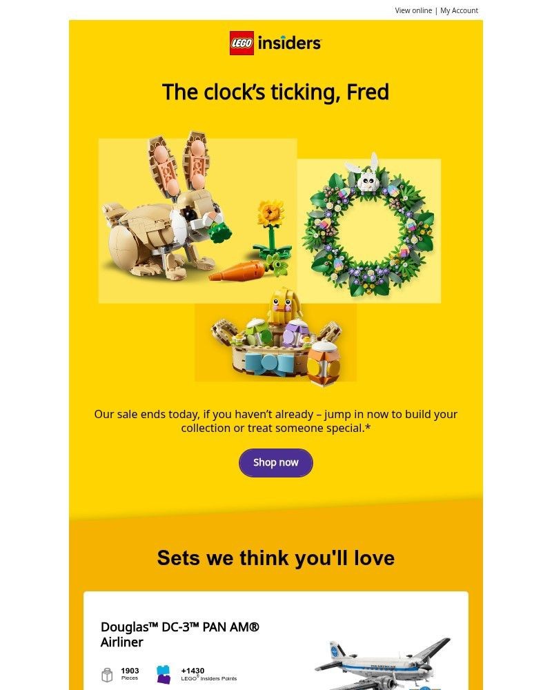 Screenshot of email sent to a Lego Registered user