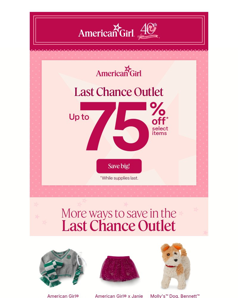 Screenshot of email sent to a American Girl Newsletter subscriber