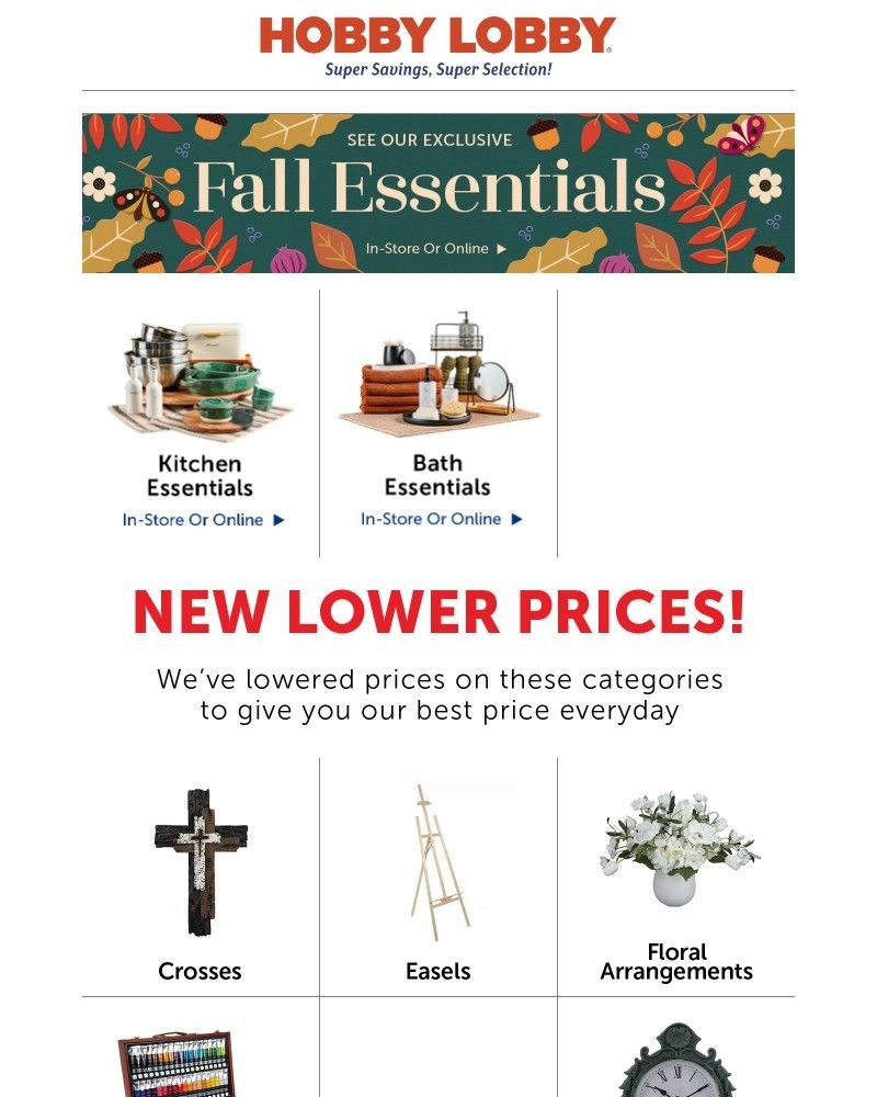 Screenshot of email sent to a Hobby Lobby Newsletter subscriber