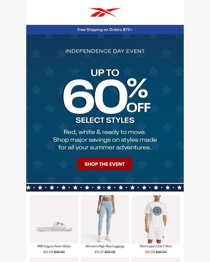Screenshot of email sent to a Reebok Newsletter subscriber