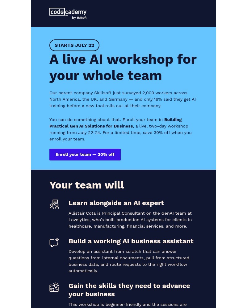 Screenshot of email sent to a Codecademy Registered user