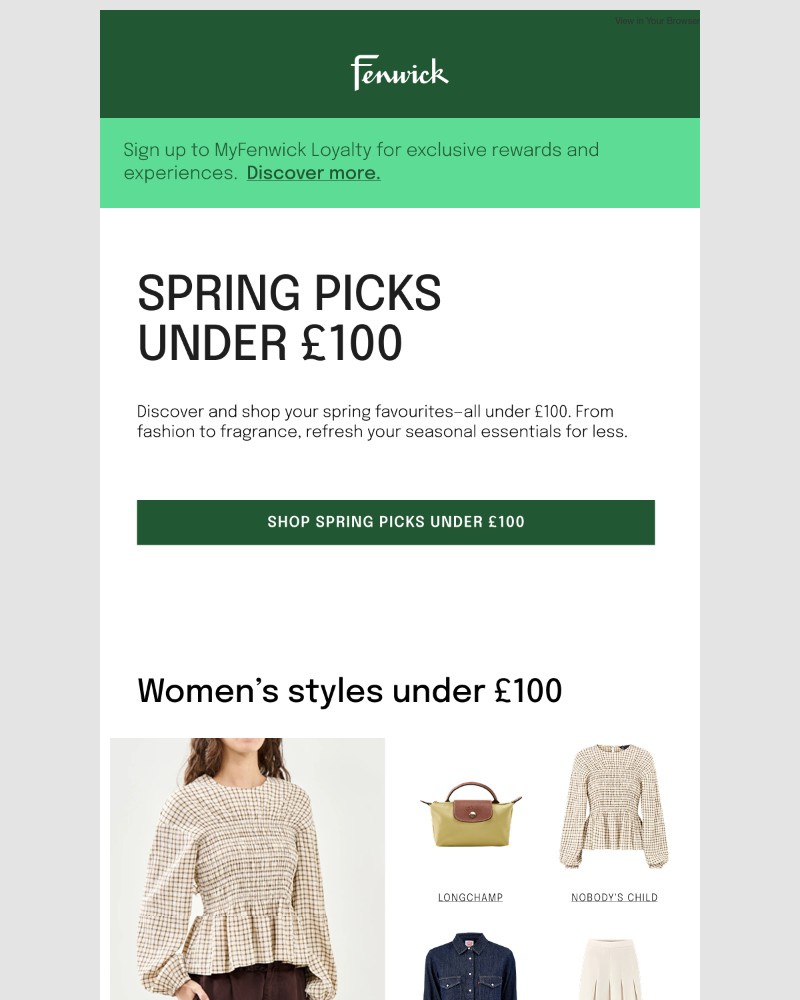 Screenshot of email sent to a Fenwick Newsletter subscriber