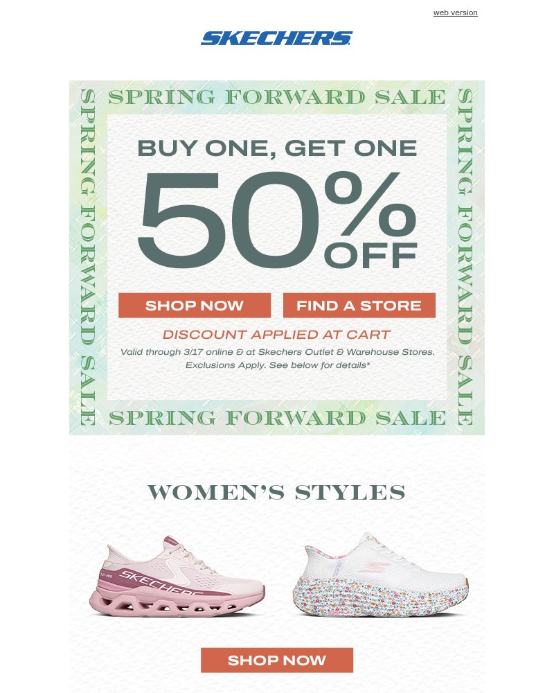 Screenshot of email sent to a Skechers Newsletter subscriber