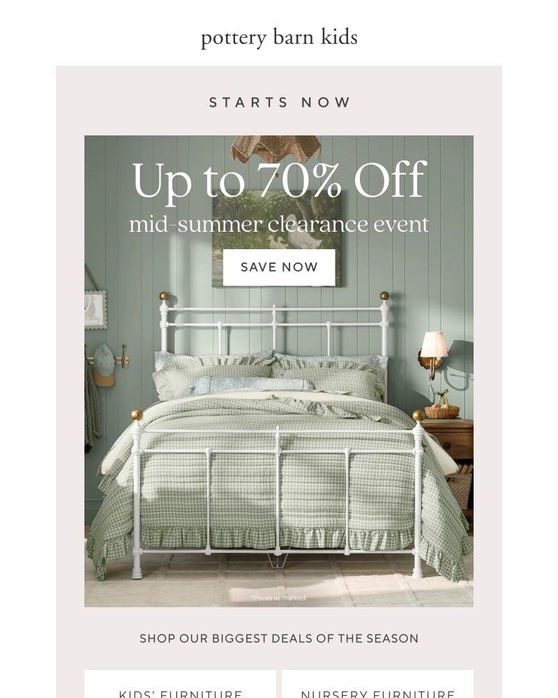 Screenshot of email sent to a Pottery Barn Newsletter subscriber
