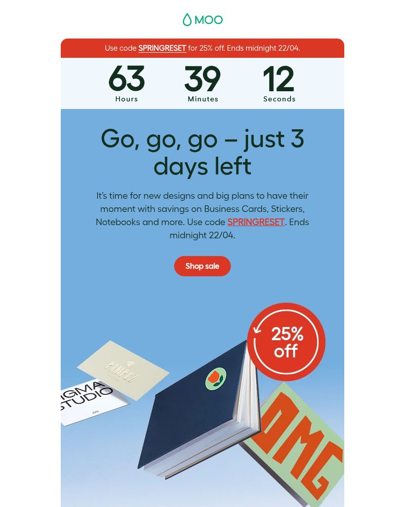 Screenshot of email sent to a Moo Newsletter subscriber