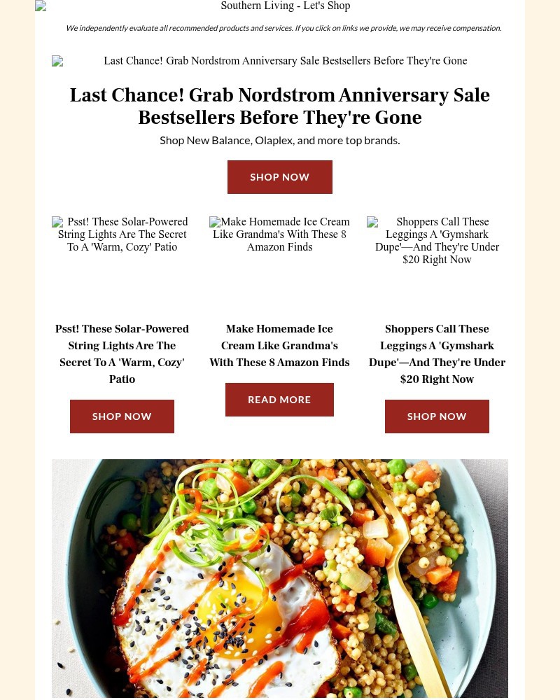 Screenshot of email sent to a Southern Living Newsletter subscriber