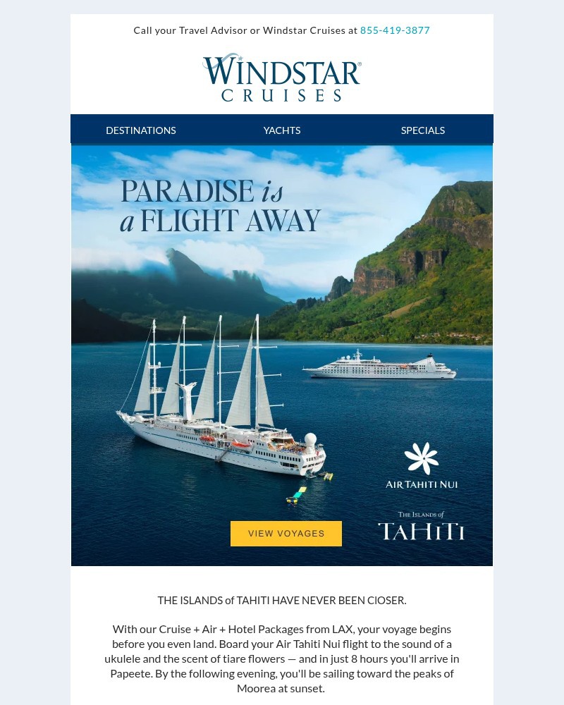 Screenshot of email sent to a Windstar Cruises Newsletter subscriber