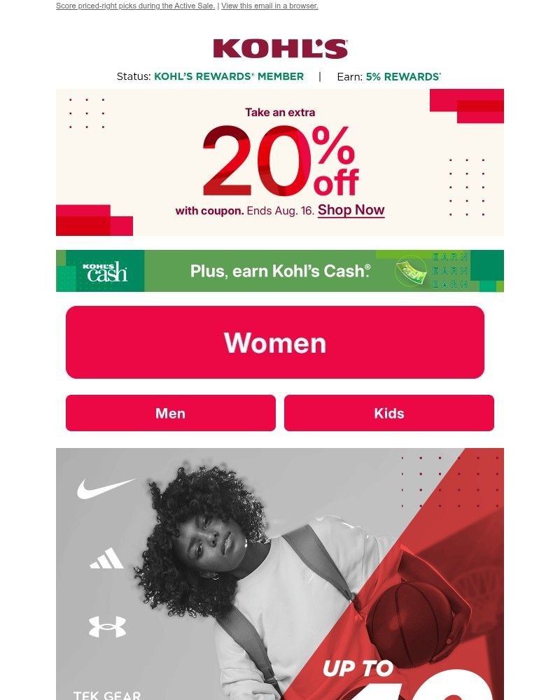Screenshot of email sent to a Kohls Registered user