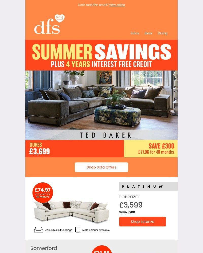 Screenshot of email sent to a DFS Cart abandoner