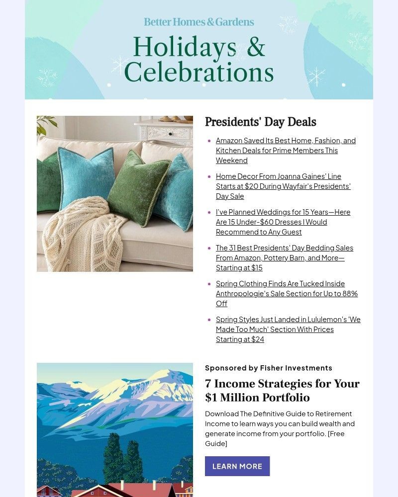 Screenshot of email sent to a Better Homes and Gardens Newsletter subscriber