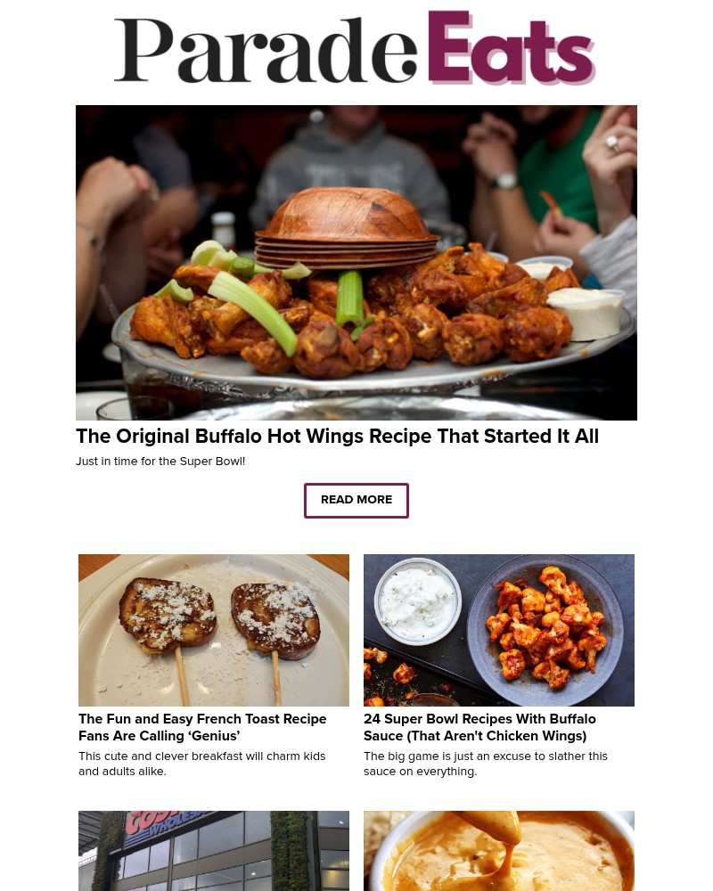 Screenshot of email sent to a Parade Newsletter subscriber