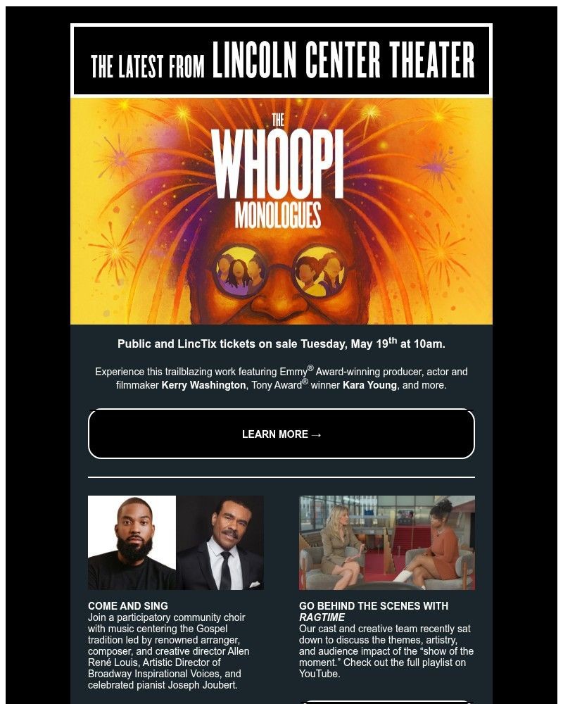 Screenshot of email sent to a Lincoln Center Theater Newsletter subscriber