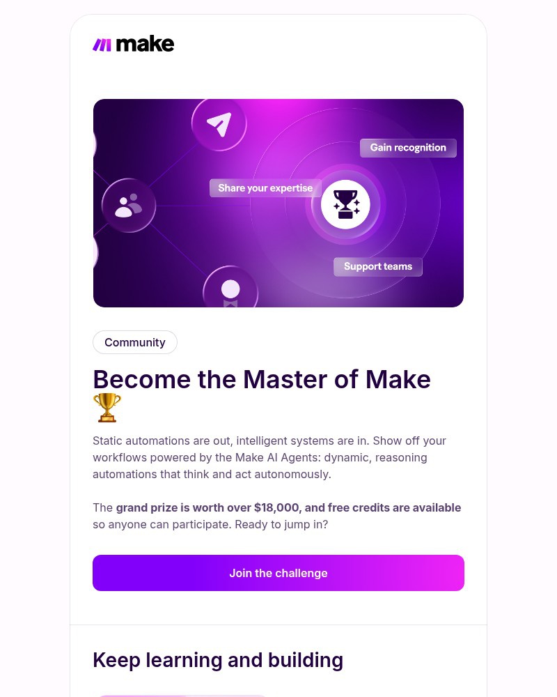 Screenshot of email sent to a Make Trial user