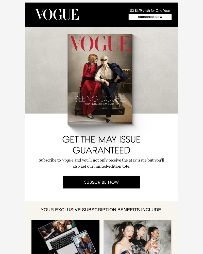 Screenshot of email sent to a Vogue Newsletter subscriber