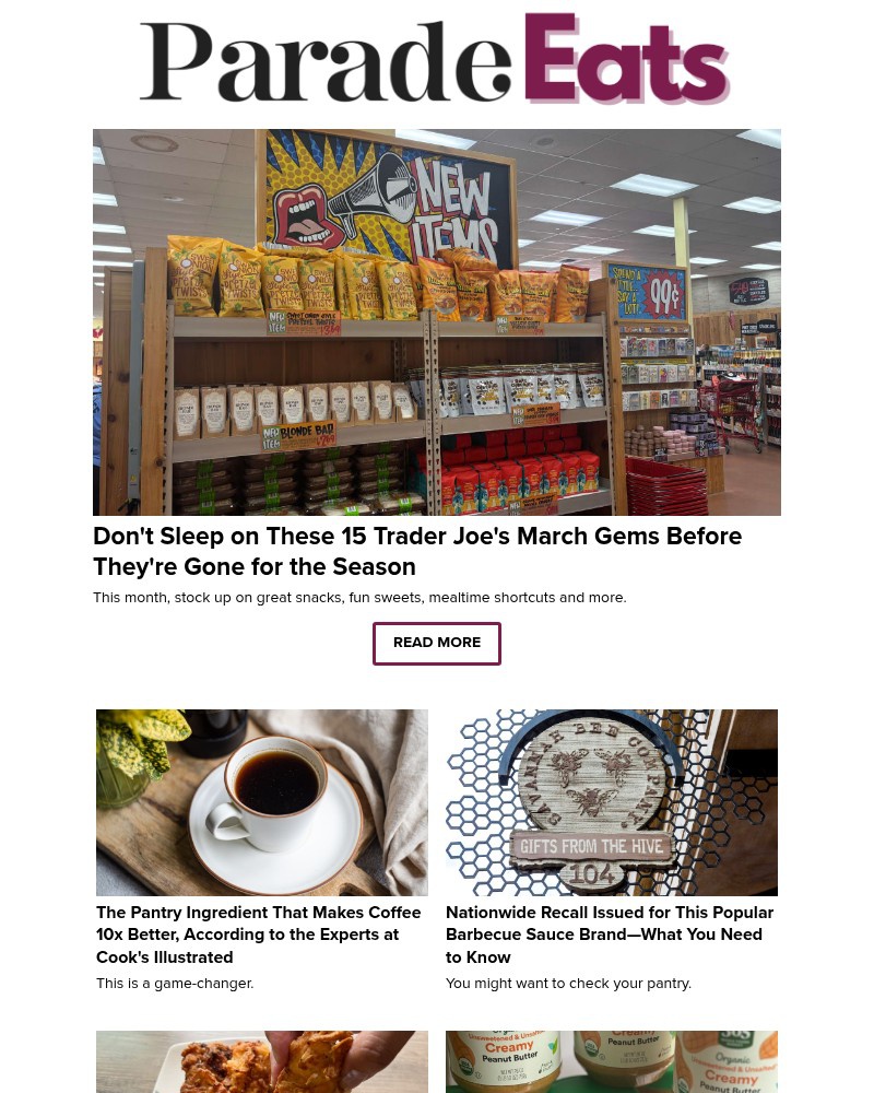 Screenshot of email sent to a Parade Newsletter subscriber