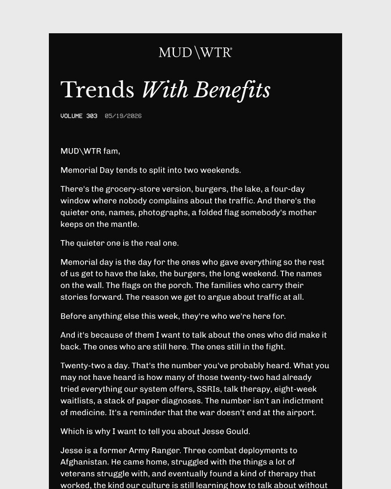 Screenshot of email sent to a MUD/WTR Newsletter subscriber