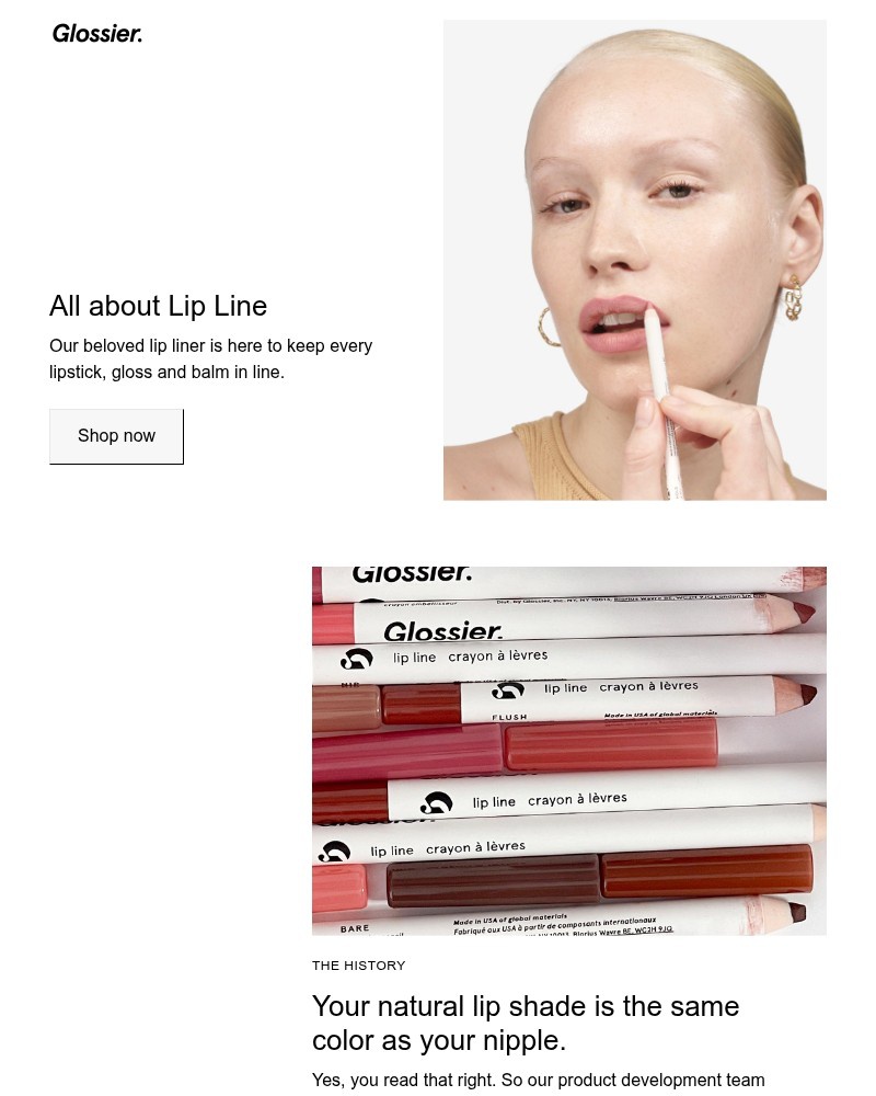 Screenshot of email sent to a Glossier Newsletter subscriber