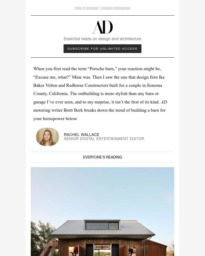 Screenshot of email sent to a Architectural Digest Newsletter subscriber