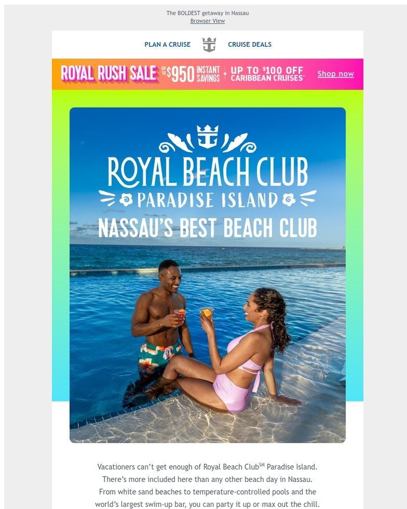 Screenshot of email sent to a Royal Caribbean Cruises Newsletter subscriber