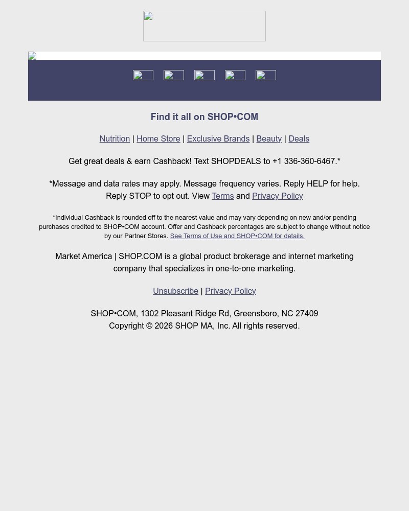 Screenshot of email sent to a Shop.com Newsletter subscriber