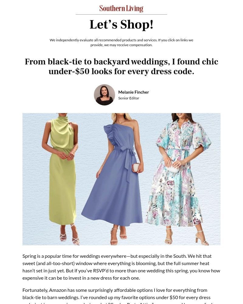 Screenshot of email sent to a Southern Living Newsletter subscriber