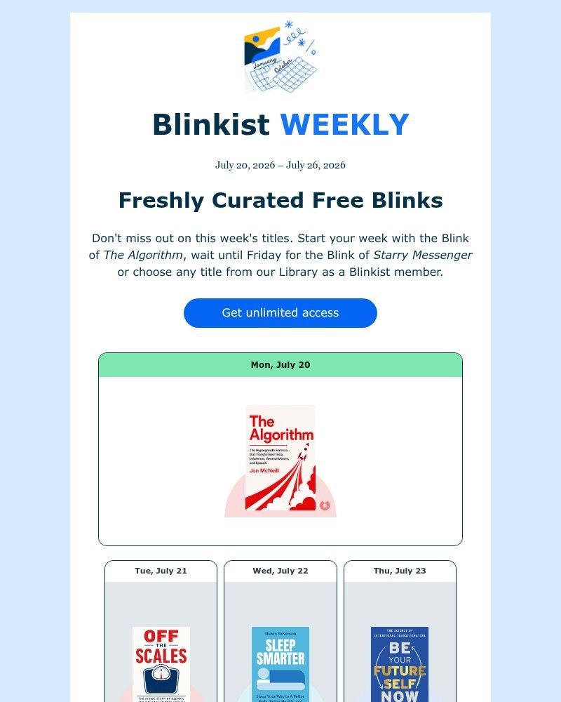 Screenshot of email sent to a Blinkist Registered user