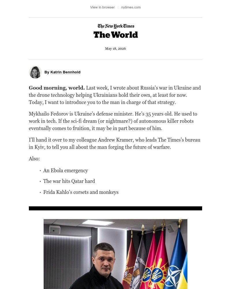 Screenshot of email sent to a The New York Times Customer