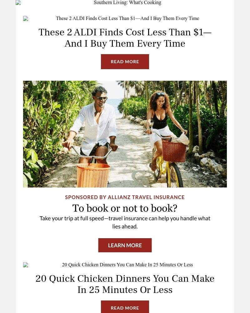 Screenshot of email sent to a Southern Living Newsletter subscriber
