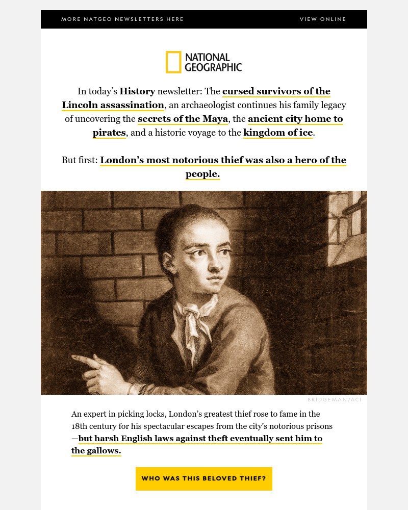 Screenshot of email sent to a National Geographic Newsletter subscriber