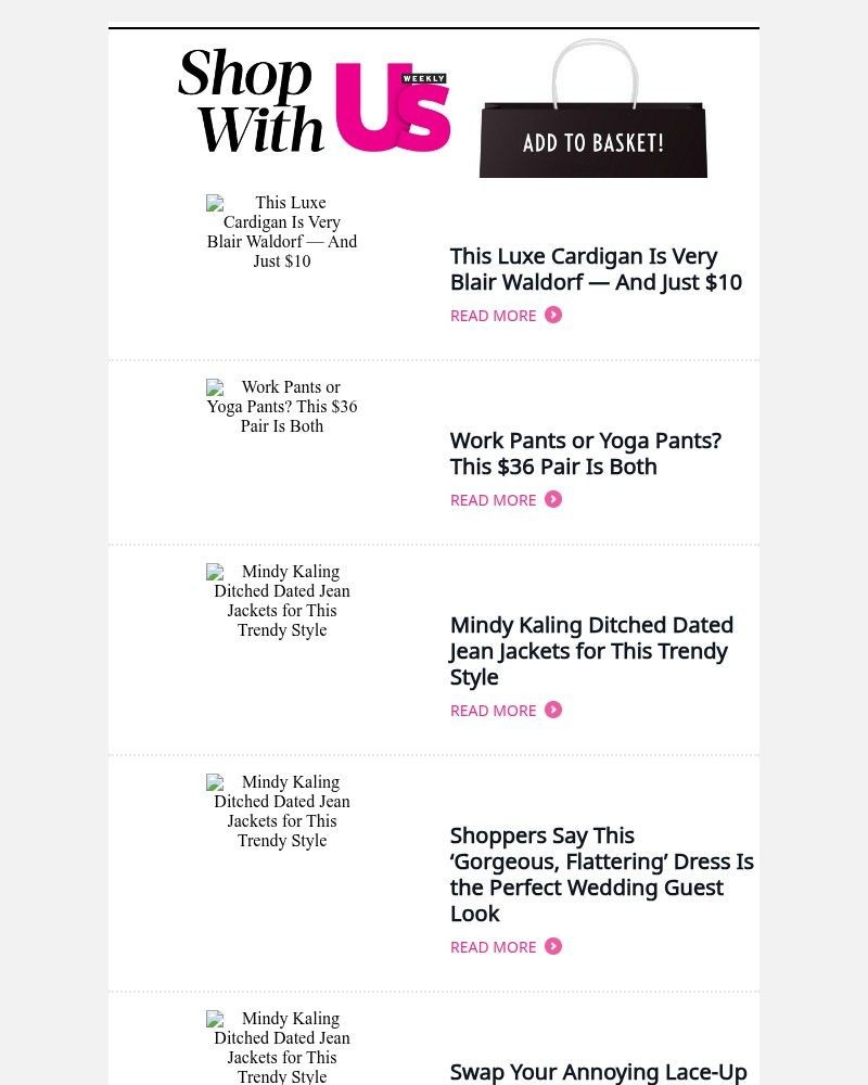 Screenshot of email sent to a Us Weekly Newsletter subscriber