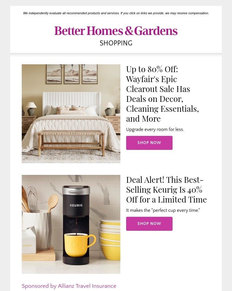 Screenshot of email sent to a Better Homes and Gardens Newsletter subscriber