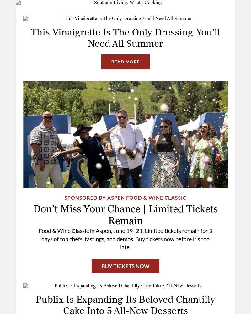 Screenshot of email sent to a Southern Living Newsletter subscriber