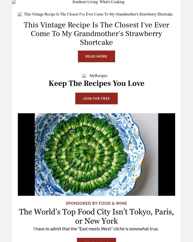 Screenshot of email sent to a Southern Living Newsletter subscriber