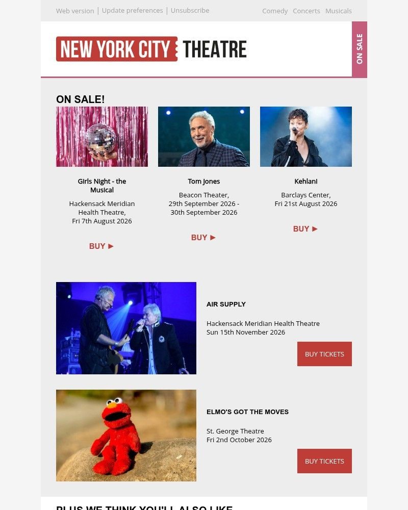 Screenshot of email sent to a New York City Theatre Newsletter subscriber