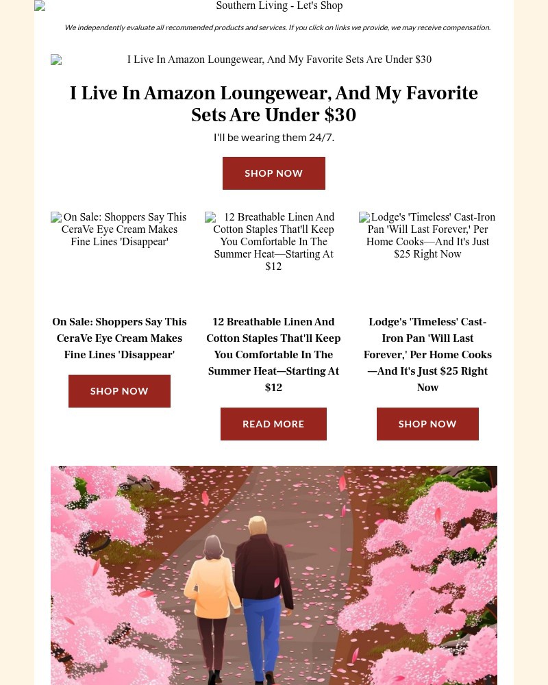 Screenshot of email sent to a Southern Living Newsletter subscriber