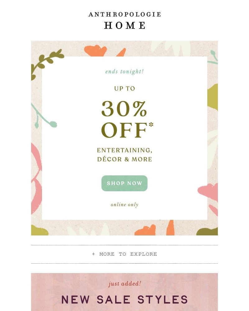 Screenshot of email sent to a Anthropologie Newsletter subscriber