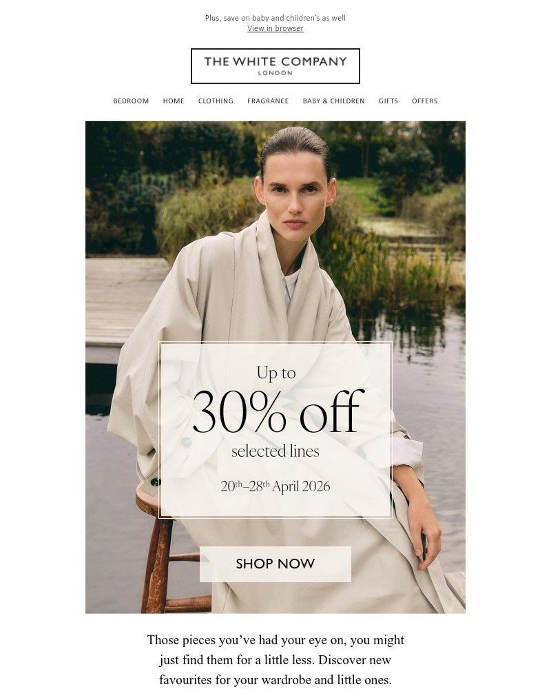 Screenshot of email sent to a The White Company Cart abandoner