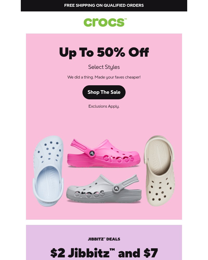 Screenshot of email sent to a Crocs Newsletter subscriber