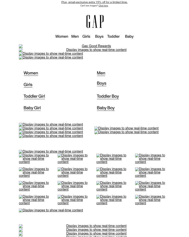 Screenshot of email sent to a Gap Newsletter subscriber