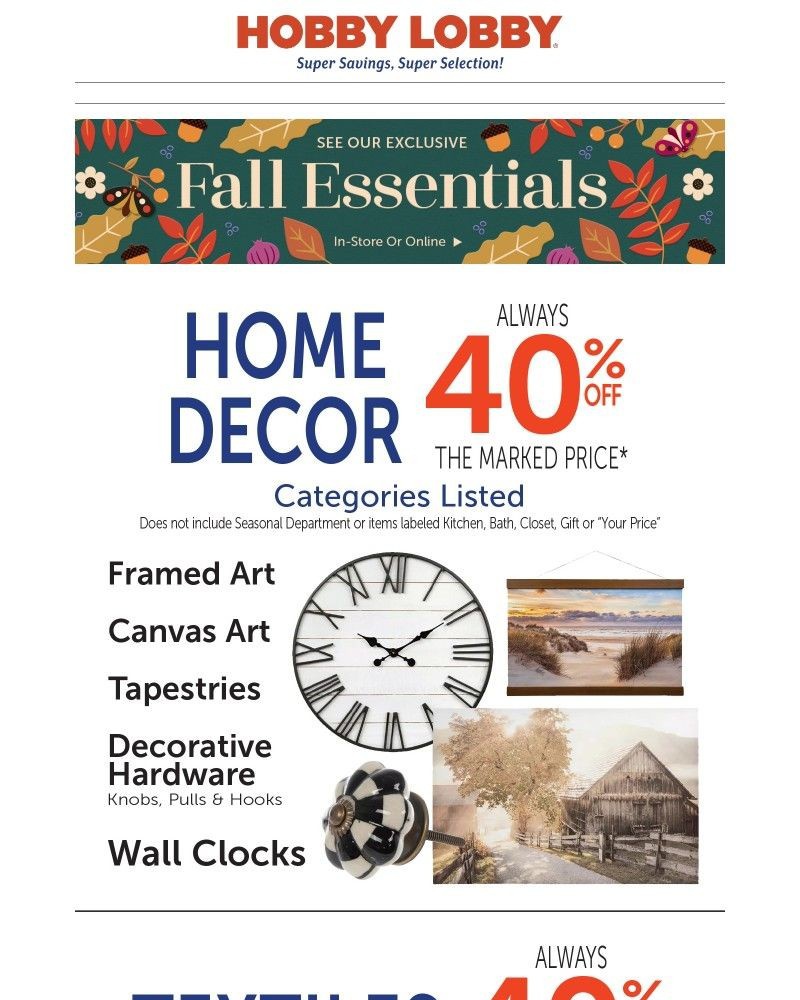 Screenshot of email sent to a Hobby Lobby Newsletter subscriber