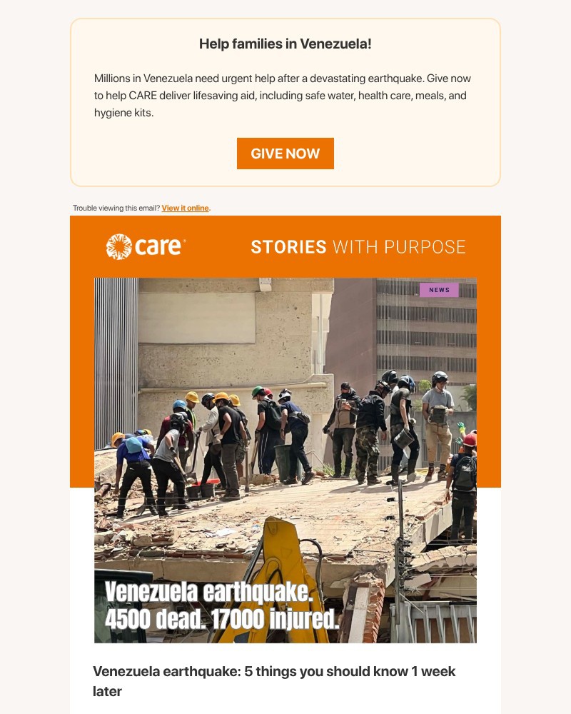 Screenshot of email sent to a Care Newsletter subscriber