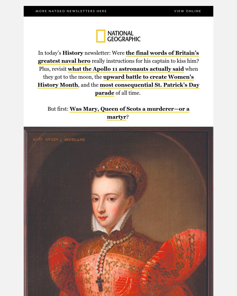 Screenshot of email sent to a National Geographic Newsletter subscriber