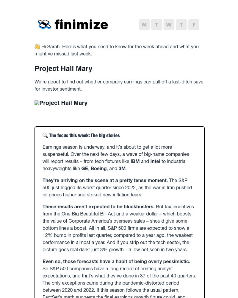 Screenshot of email sent to a Finimize Registered user