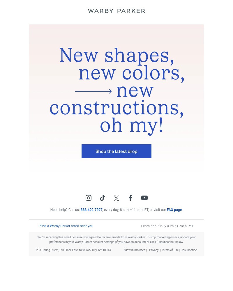 Screenshot of email sent to a Warby Parker Newsletter subscriber
