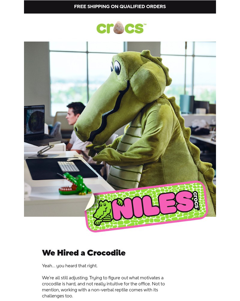 Screenshot of email sent to a Crocs Newsletter subscriber
