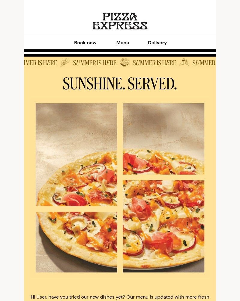 Screenshot of email sent to a Pizza Express Registered user