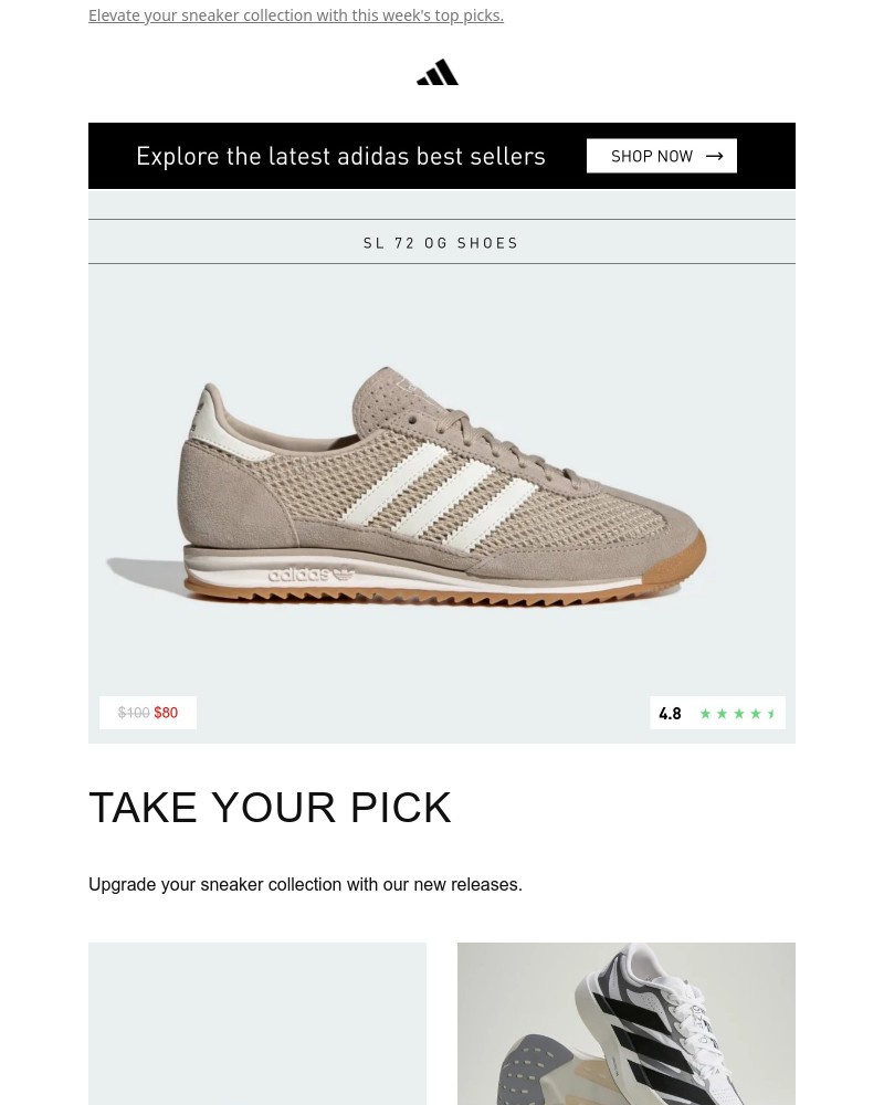 Screenshot of email sent to a Adidas Newsletter subscriber