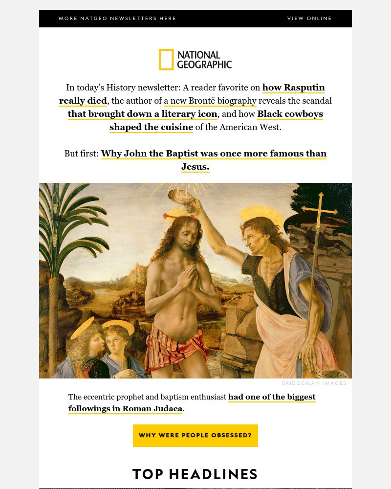 Screenshot of email sent to a National Geographic Newsletter subscriber