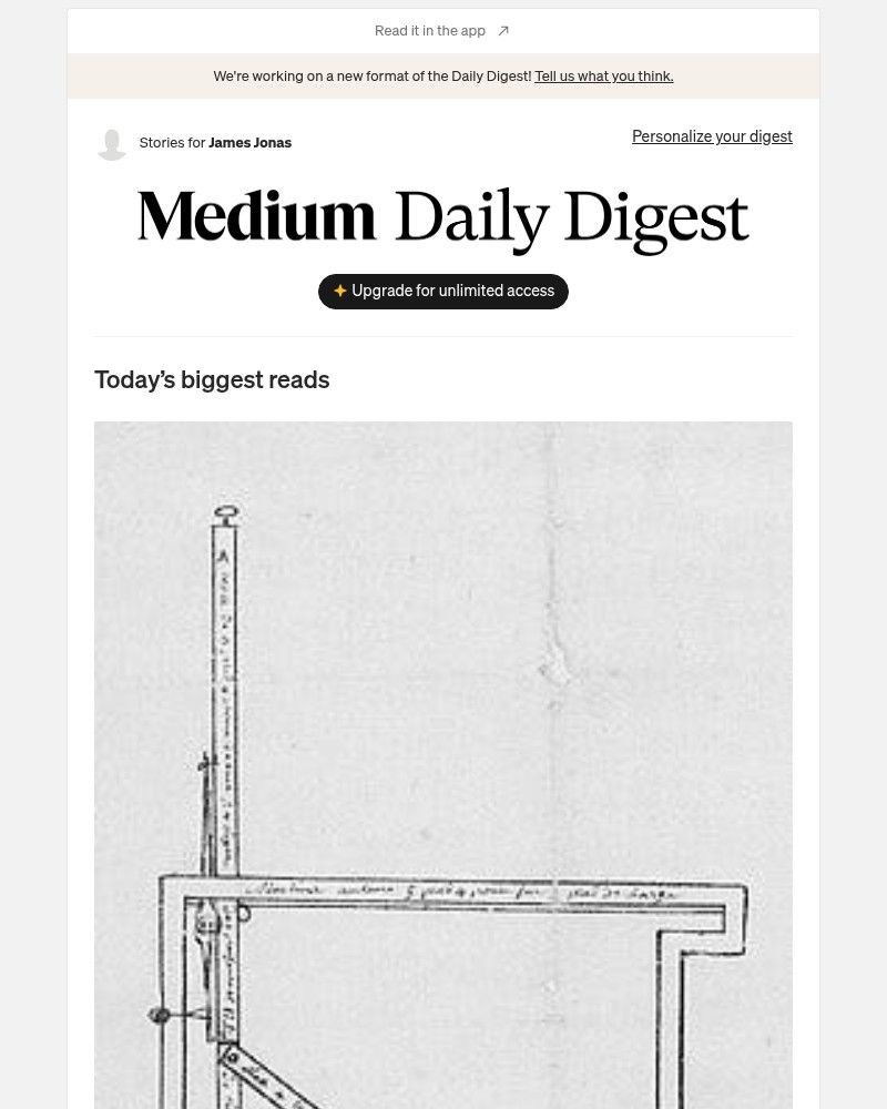 Screenshot of email sent to a Medium Registered user