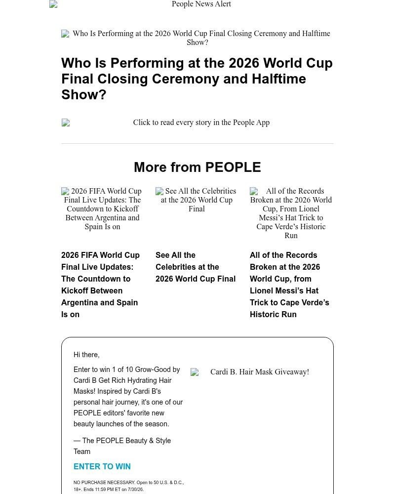 Screenshot of email sent to a People Newsletter subscriber